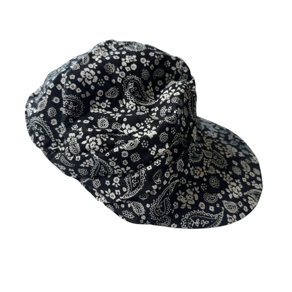 Paisley Cap Women OS Black White Bandana Print Boho Streetwear Military Hat Cap
